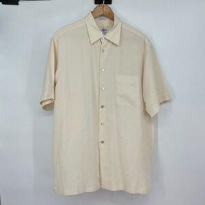 Alfani Mens‎ 100% Silk Short Sleeve Button Down Shirt Beige Size M Neutral
